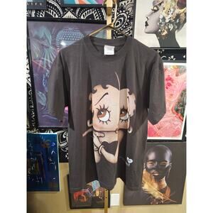 Betty Boop Double Sided AOP Graphic Streetwear Tee Off Gray Reprint Modern Tee L